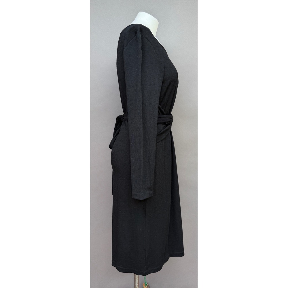 Talbots Black Long Sleeve Wrap Waist Midi Dress Large NEW Wool Desk to Dinner - Picture 6 of 13